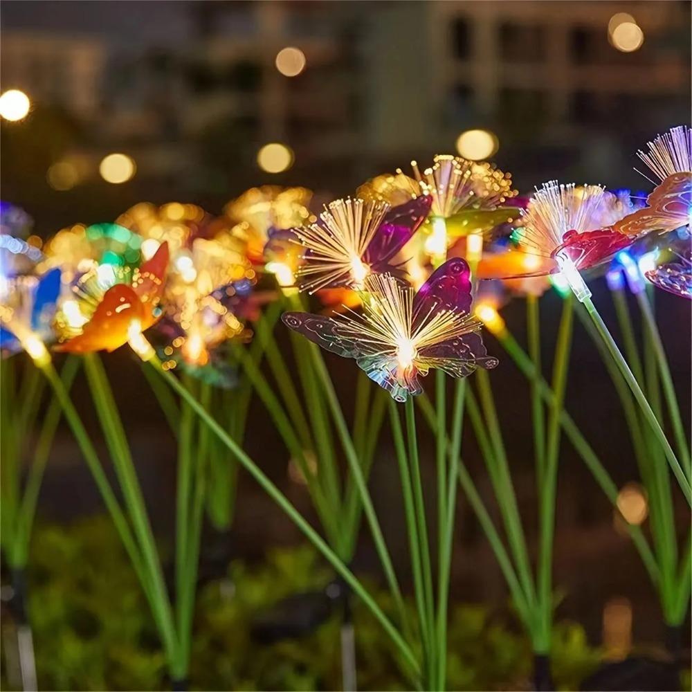 8/10 Head Solar Fiber Optic Color Changing Butterfly String Lights Stake Lights Outdoor Garden Lawn Decorative Lights
