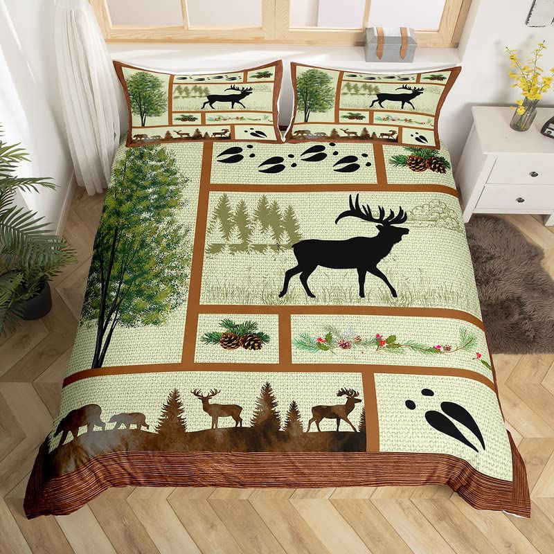 Bear King Queen Duvet Cover Rustic Western Wildlife Comforter Cover Pine Cone Farmhouse Wooden Bedding Set Polyester Quilt Cover