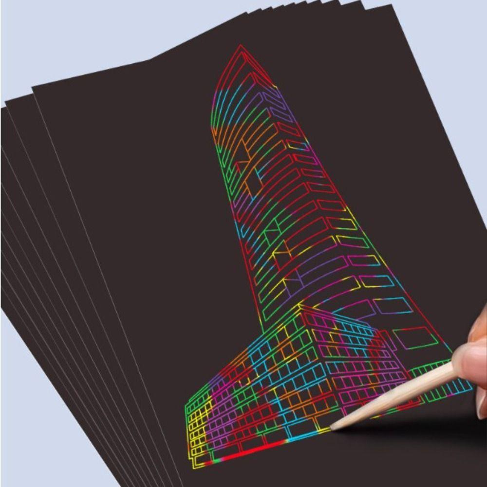 Colorful Scratch Art Paper Card Set Graffiti Stencil DIY Drawing Board Scratch Off Paper Book  Toys