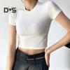 Women Summer Crop Top O Neck Short Sleeve Slim Fit Stretchy Solid Color Waist Exposed Casual Soft Breathable Lady T Shirt