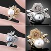 Women's Fashion Rose Faux Pearl Clear Crystal 9K Gold Plated Ring Party Jewelry