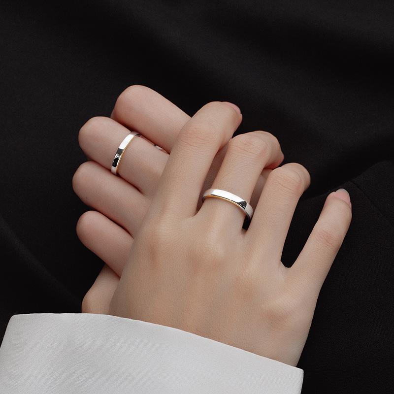 Banyan Tree S925 Silver Couple Rings – Classic Smooth Love Bands for Index Finger