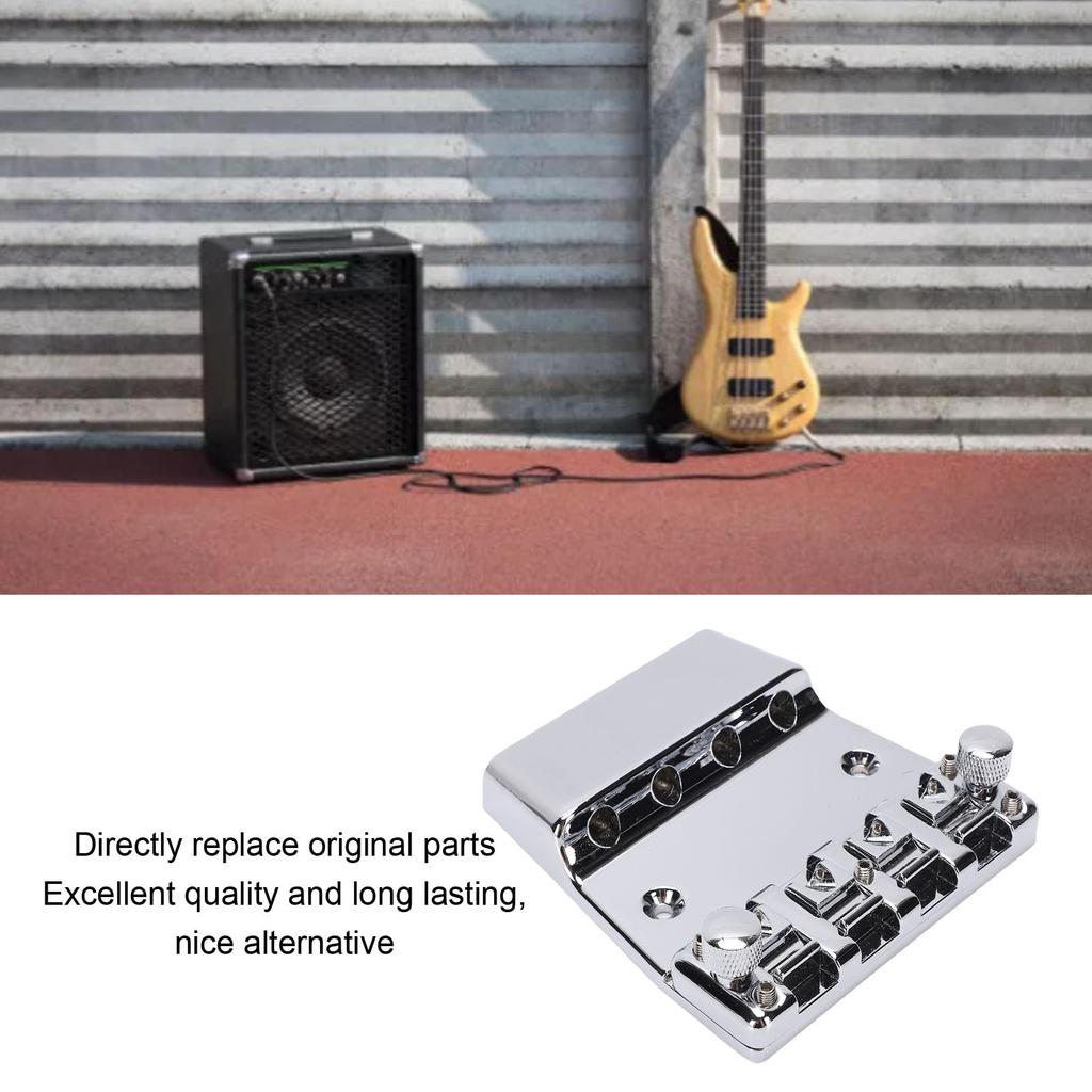 Luocute Bass Bridge for 18mm Zinc Alloy Saddle Assembly Rickenbacker, 4-String, Adjustable, Chromium-Plated