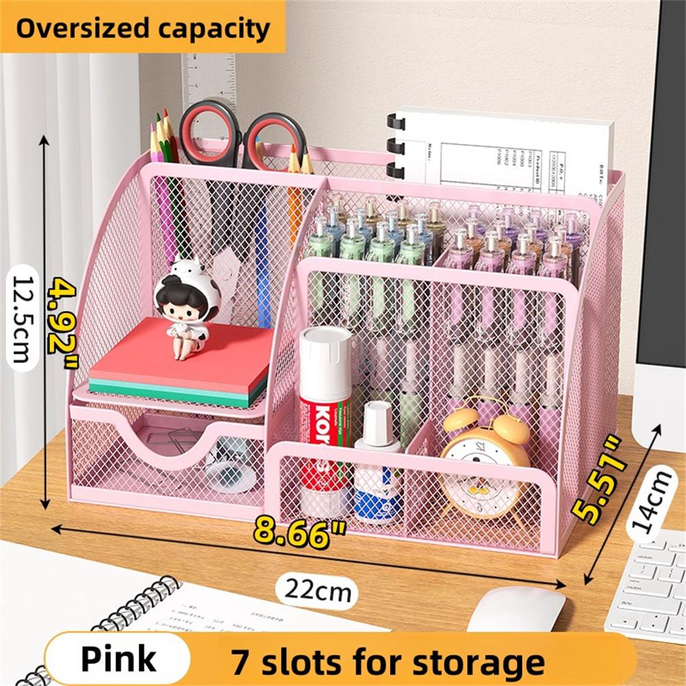 Desk Stationery Organizer Creative Metal Pen Holder Pencil File Storage Rack 7 Grid Storage Box Divided Container Office Access