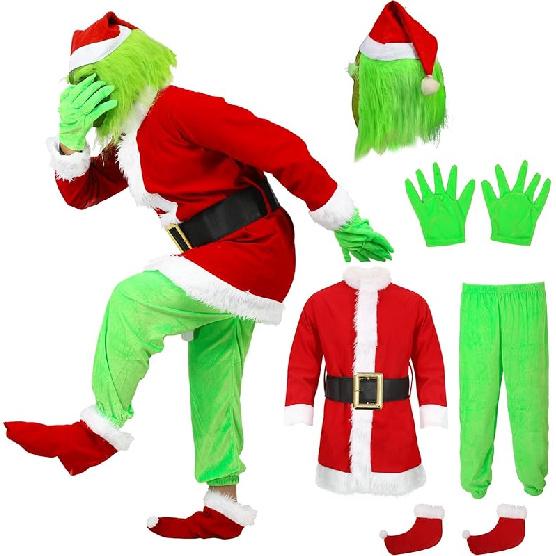 Kids Christmas Green Big Monster Costume Gbgrinches Mask Furry Costume Santa Outfit Christmas Costumes Props X-Large зелёный
