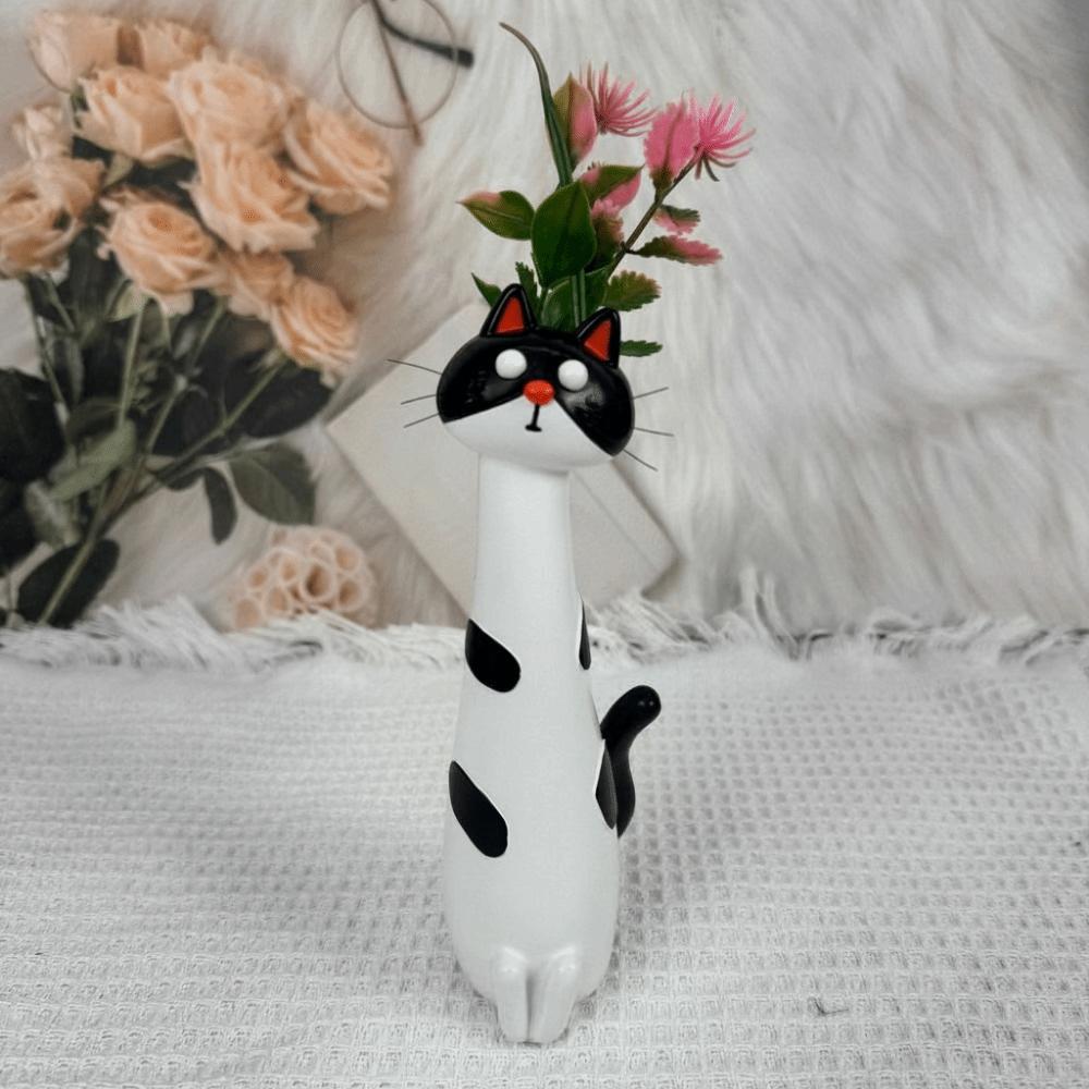 Süße Katze Blumenvase Langhalsige Kreative Cartoon-Katzenvase Handgefertigte Vase Ornamente Wohnzimmer