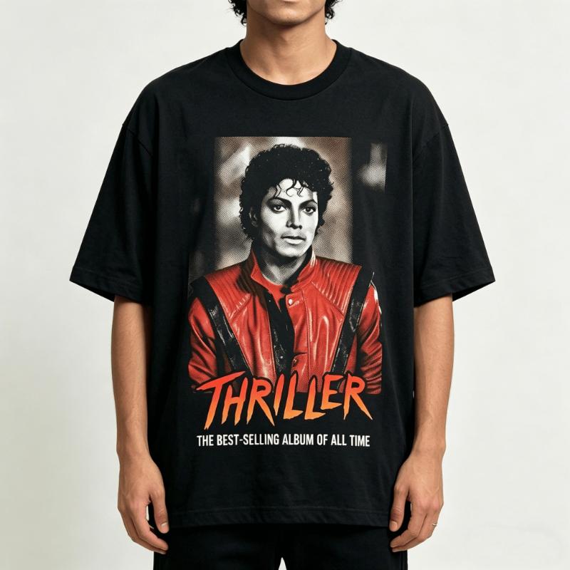 2026 Movie Michael Jackson Thriller Era Real Portrait Unisex T Shirt Unisex Cotton Short Sleeve Y2k Oversized Tee Vintage Tops