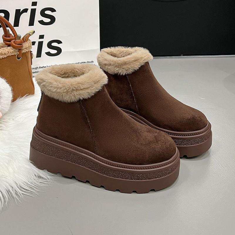 Bottes de neige en peluche à bouche poilue à semelle épaisse pour femme, hiver, légères, chaudes, anti-froid, allongées, en peluche, antidérapantes, résistantes à l'usure, baskets décontractées, bottes en coton