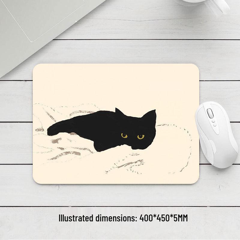 Black Cat Small Mouse Pad - Thickened, High Appearance, Locked Edge, Office Desktop, Hot Selling