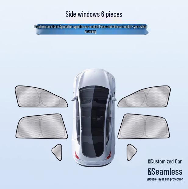 Graphene Ice Silk Car Sunshade Set: 8-Piece Side Window Cooling, Sun Protection, Heat Insulation, Privacy, Blackout.