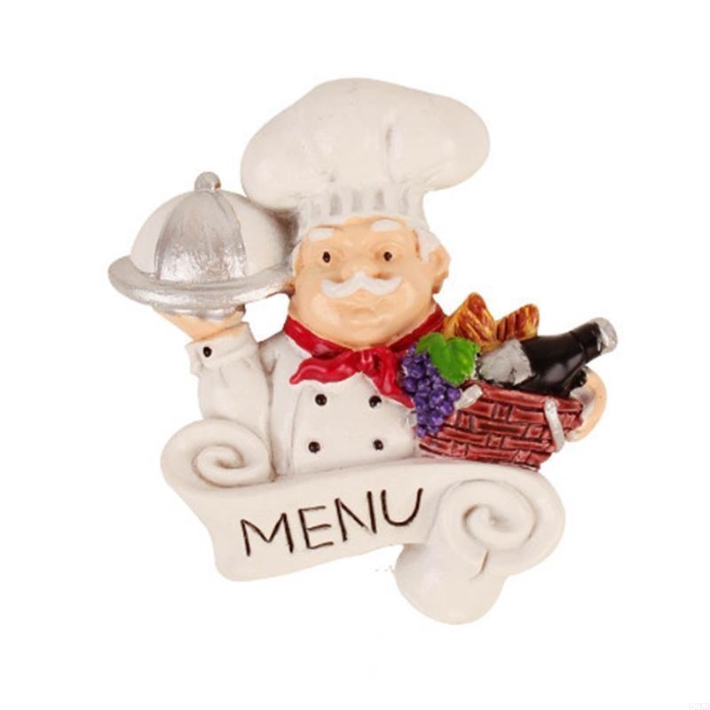 62KD Resin Chef Fridge Magnet Italian French Chef Figurine Statue Refrigerator Magnets Home Kitchen Restaurant Decorations