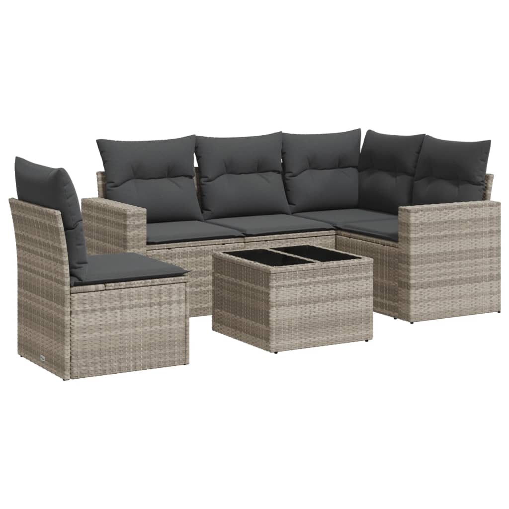 6 Piece Garden Sofa Set with Cushions Light Grey Poly Rattan
