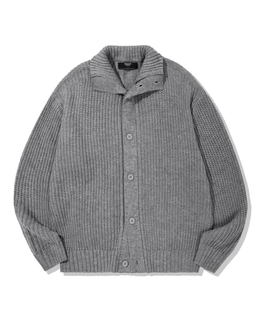 Trillion Washable High-Neck Button-Up Collar Cardigan Knit (Melange Gray)