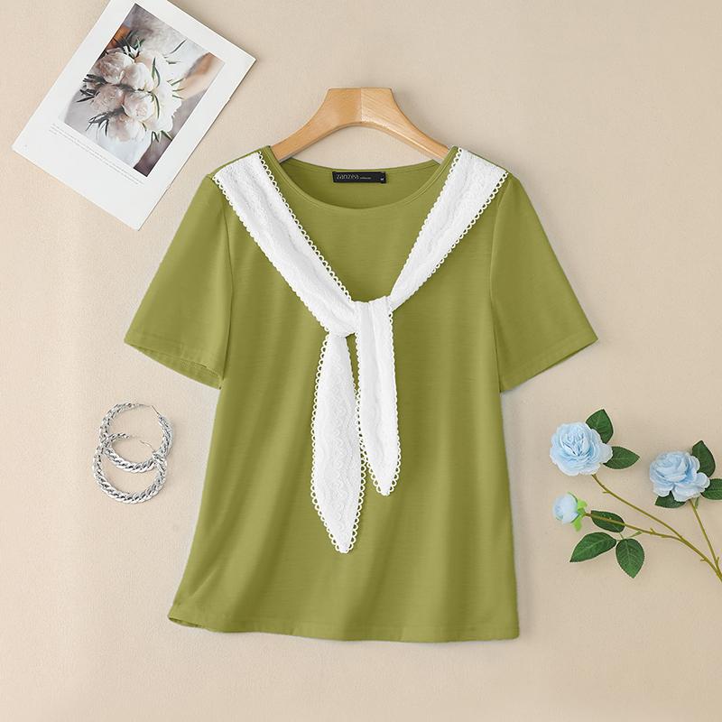 

ZANZEA Женские повседневные футболки с круглым вырезом и коротким рукавом в стиле пэчворк 5XL