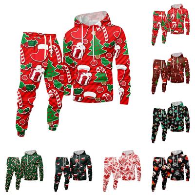 Men's Printed Hooded Sweatshirt And Sweatpants Casual Sports Suit