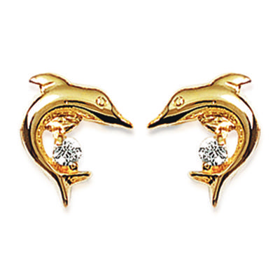 [J4408] - Gold Plated Earrings 'Dolphins' White Gold - 16x10 Mm
