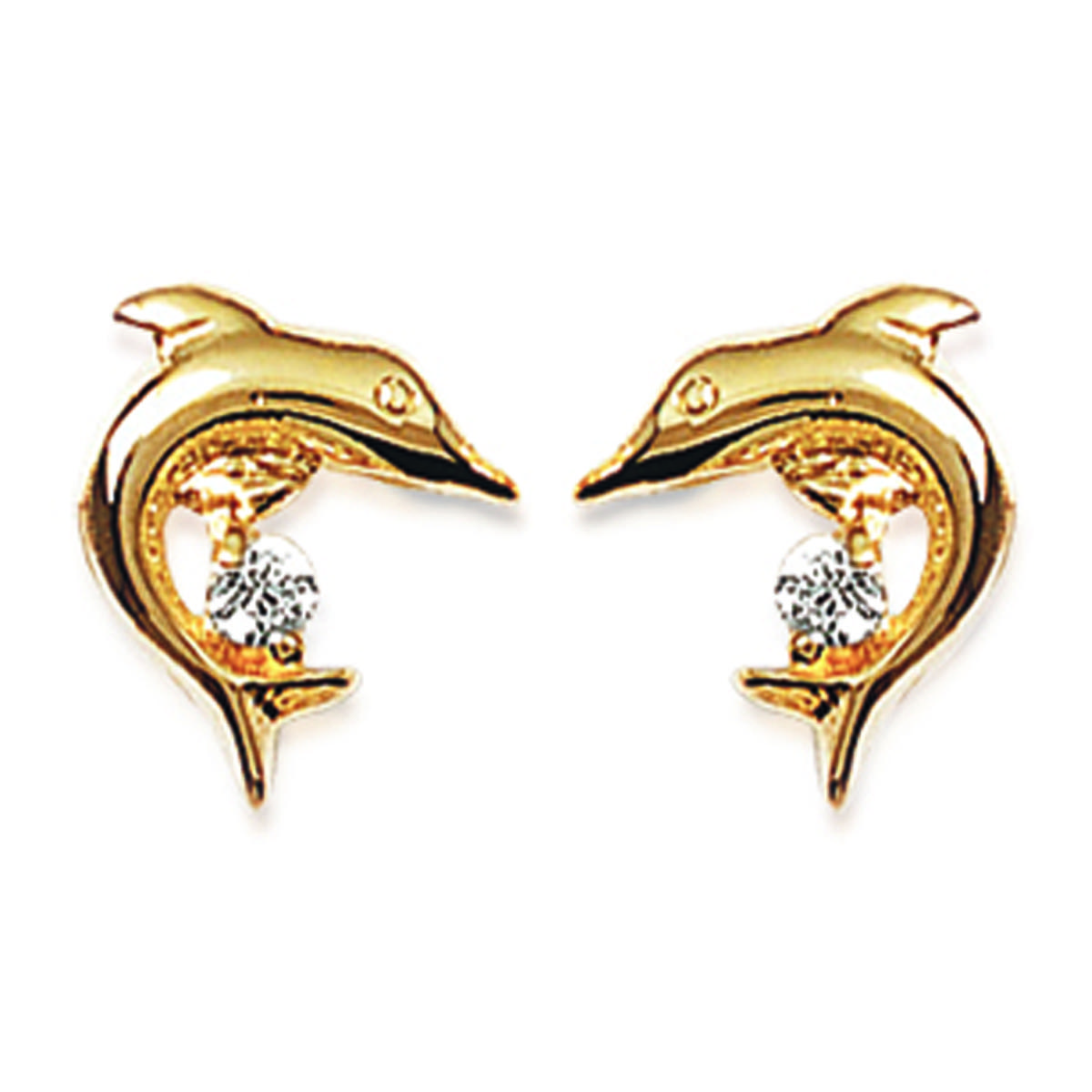 

Les Trésors De Lily [J4408] - Белые позолоченные серьги Dolphins позолоченные - 16x10 мм