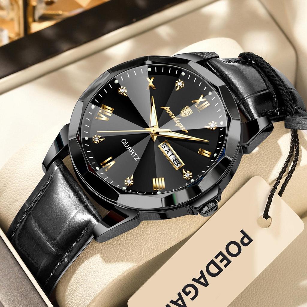 Poedagar Luxury Casual Man Wristwatch Quartz Sports Business Men Watch Waterproof Easy to Read Luminous Date Week Leather Men's Watches