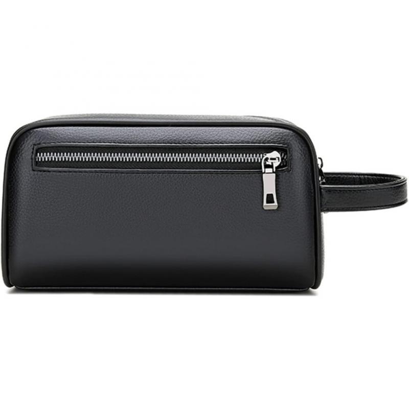 Men's Leather Clutch Bag Black Business Casual Multi Pocket Handbag 23x9x13cm Durable Stylish Design