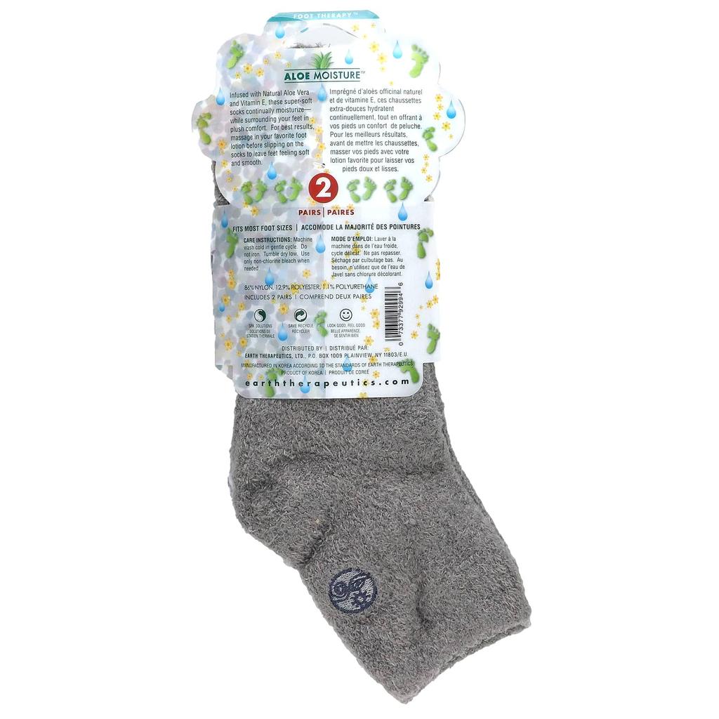 Aloe Moisture, Aloe Socks, Gray/White, 2 Pairs