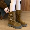 Thick-soled Medium Tube Martin Boots Women's Shoes 2025 New Black British Wind Locomotive Boots Short Boots Spring and Autumn Western Single Boots