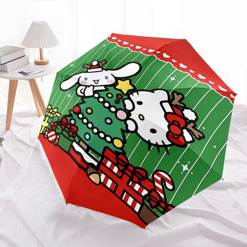 

1pc Hello Kitty & My Melody Christmas Holiday Gift Set with Automatic Open/Closed Umbrella, Portable Three-Fold Design, 8-Bone Iron Frame Outdoor Umbr