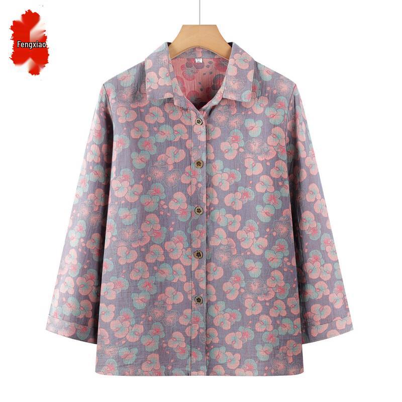 Fengxiao Mid-Aged Women s Retro Floral Loose Blouse 2XL