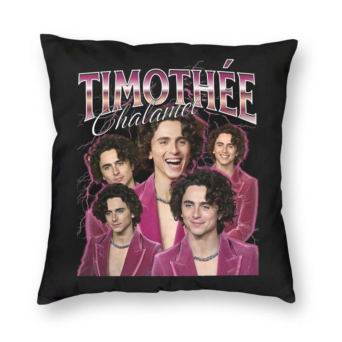 TimothéE Chalamet Actor Pillowcase Polyester Linen Velvet Printed Zip Decor Pillow Case Sofa Seater Cushion Cover Peach skin 18*18(CM)-1Pcs