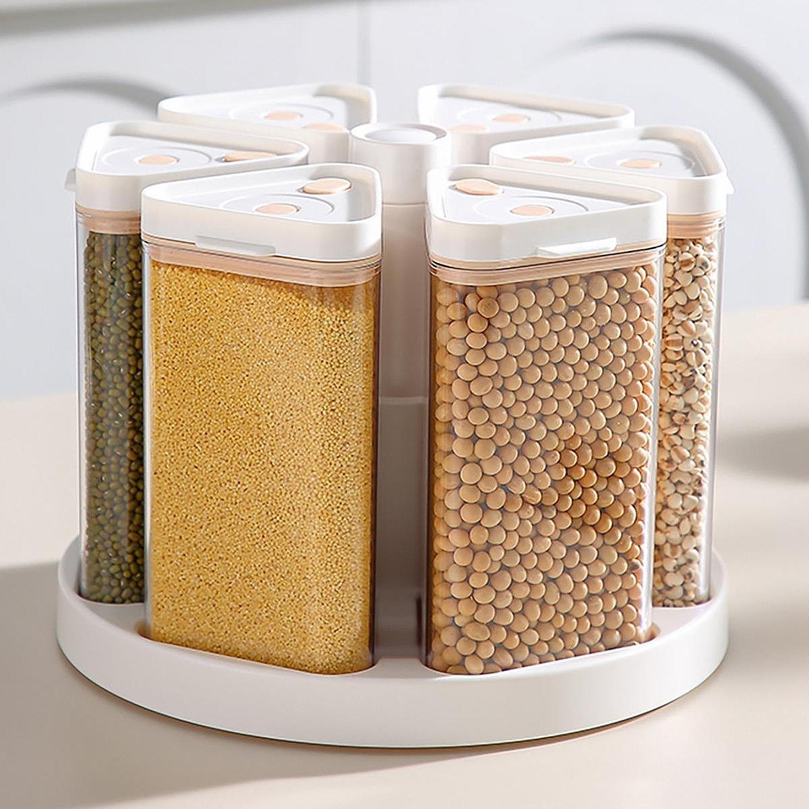 Контейнер для хлопьев с вращающейся на 360 градусов основой многофункциональный герметичный органайзер для хранения пластиковый кухонный инструмент для сухих продуктов белый 13580₽