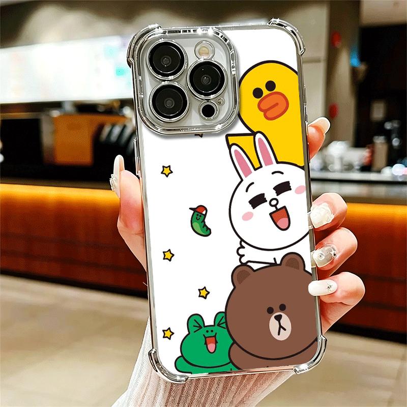 

Cartoon Bear B-Browns C-Conys Plating Phone Case For Iphone 16 17 Pro Max Air 16E 14 15 Plus 12 13 Mini Anti-Fall Airabag Cover iPhone 17 Pro