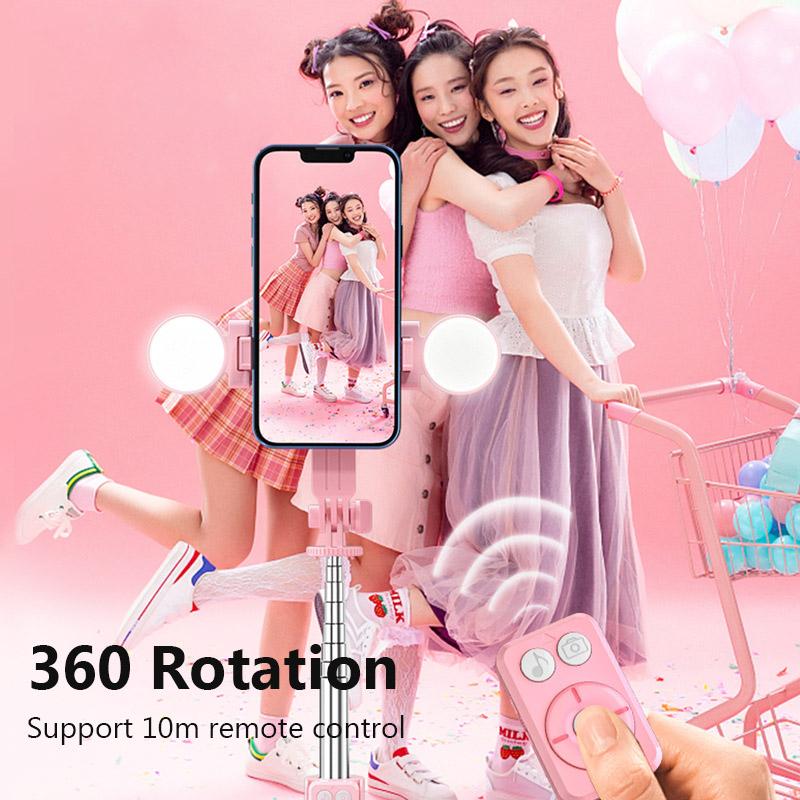 

B12 Wireless Selfie Stick Stand with Light Bluetooth Remote Extendable Tripod for iPhone Mobile Phone Tiktok Live Streaming рожевий