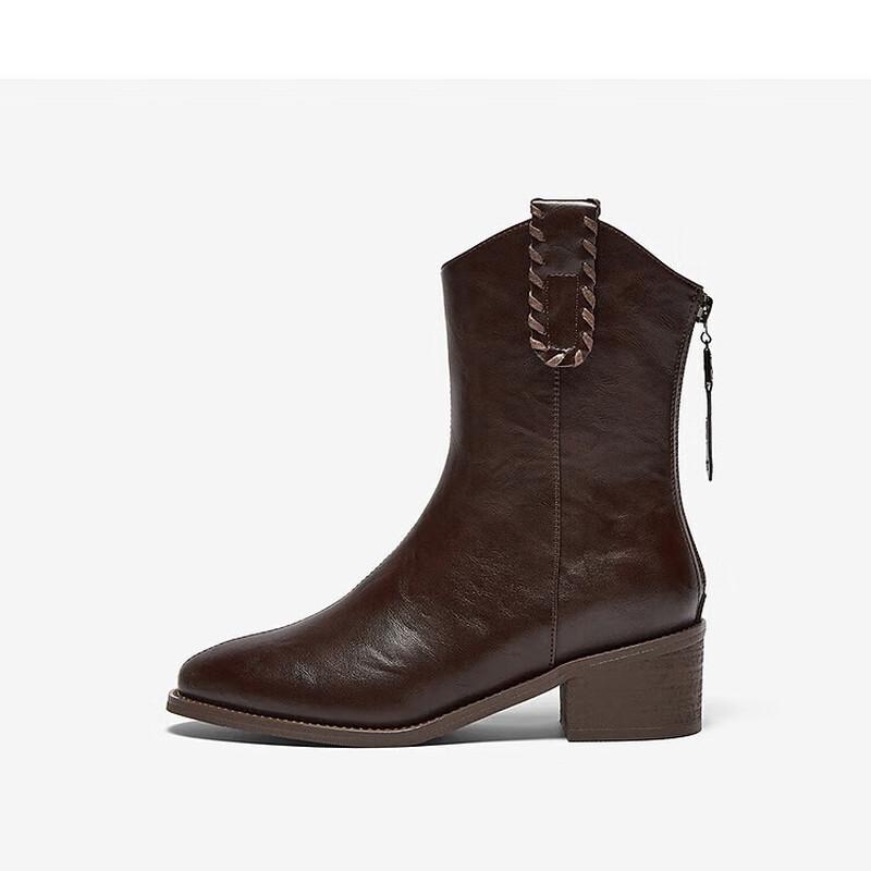 BASTO Women s Pointed Toe Chunky Heel V-Neck Ankle Boots F3011DZ5 38