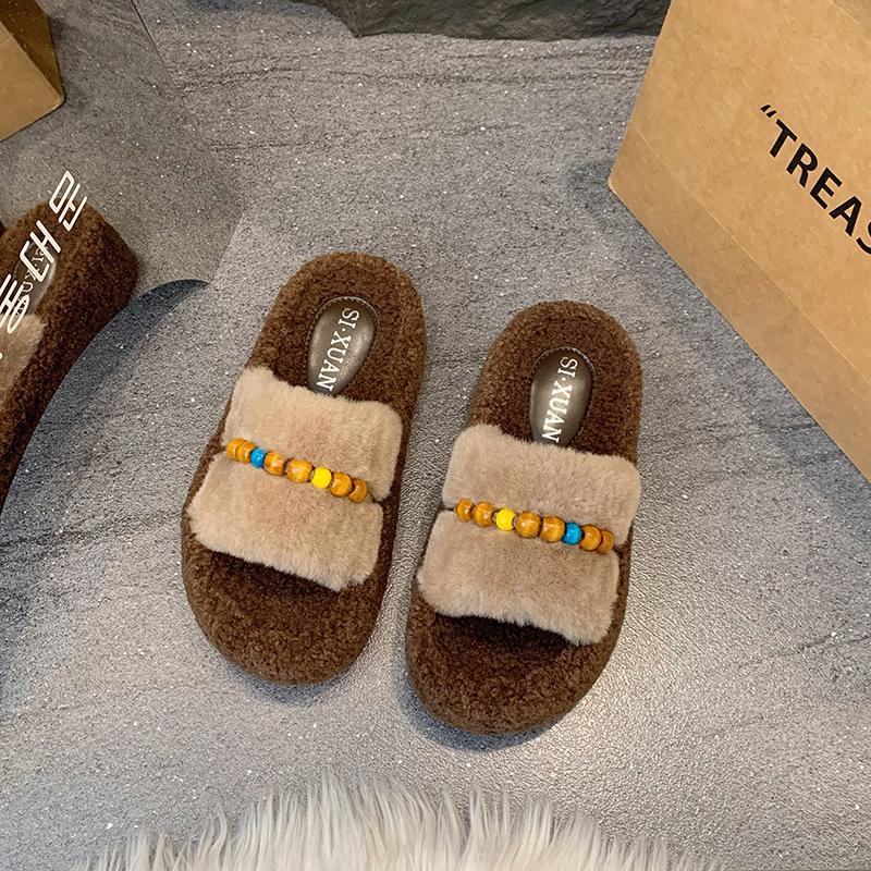 

Инс пушистые тапочки женские носят интернет-знаменитости осень и зима 2025 милый жемчужный кролик плюшевые домашние на одном слове хлопковые тапки прилив 40 хаки