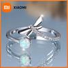 Bohemian Charm Female White Fire Opal Round Stone Dragonfly Open Ring Silver Color Cute Gift Wedding Jewelry Rings for Women