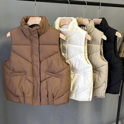 Women Down Vest Winter Thick Warm Waistcoat Casual Short Zipper Jacket with Stand Collar Pockets Slim Fit Coat for Autumn Winter Outdoor Activities