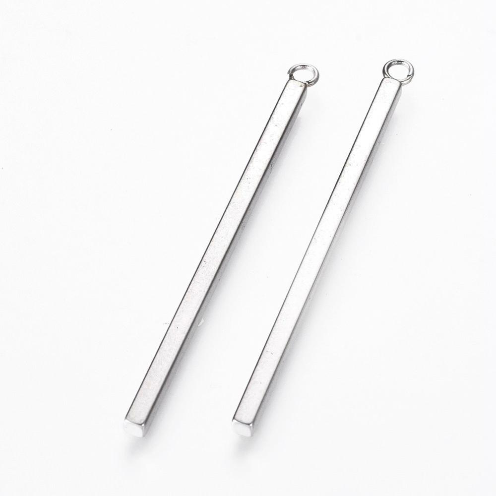 10pcs Non-Tarnish 304 Stainless Steel Pendants Bar Stainless Steel Color 43x2x2mm Hole: 1.8mm