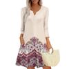 Women's Summer Dress Loose V Neck Three-quarter Sleeve Sundress With Pockets Dress