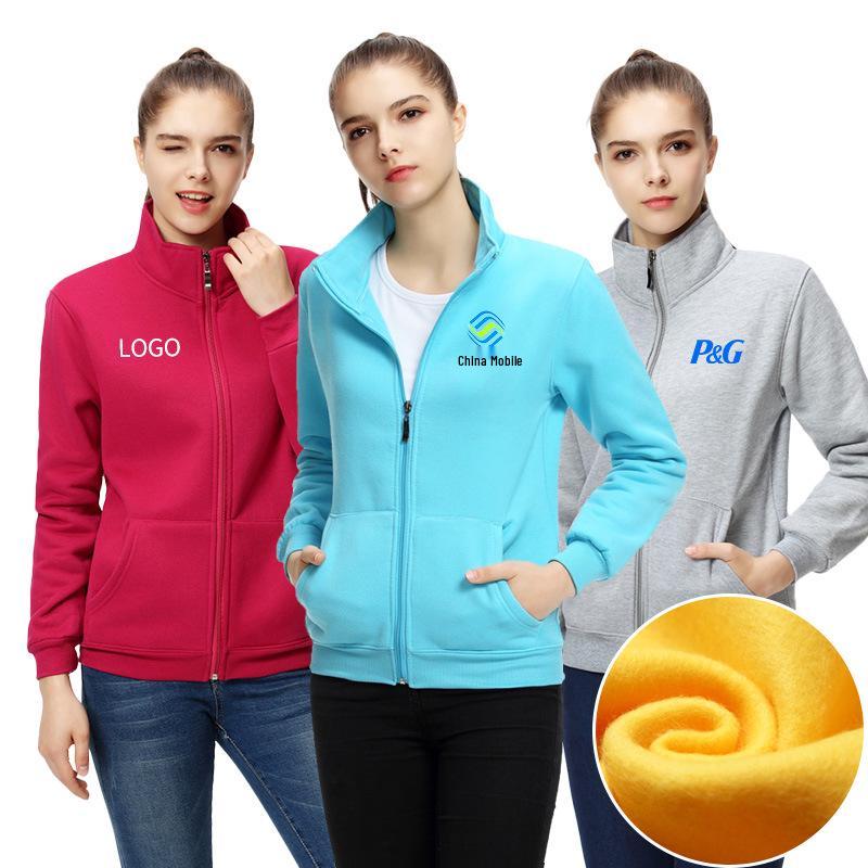 Spring/Summer Custom Workwear: Pure Cotton Zipper Sweatshirt with Turn-Down Collar and Long Sleeves for Uniform and Advertising.