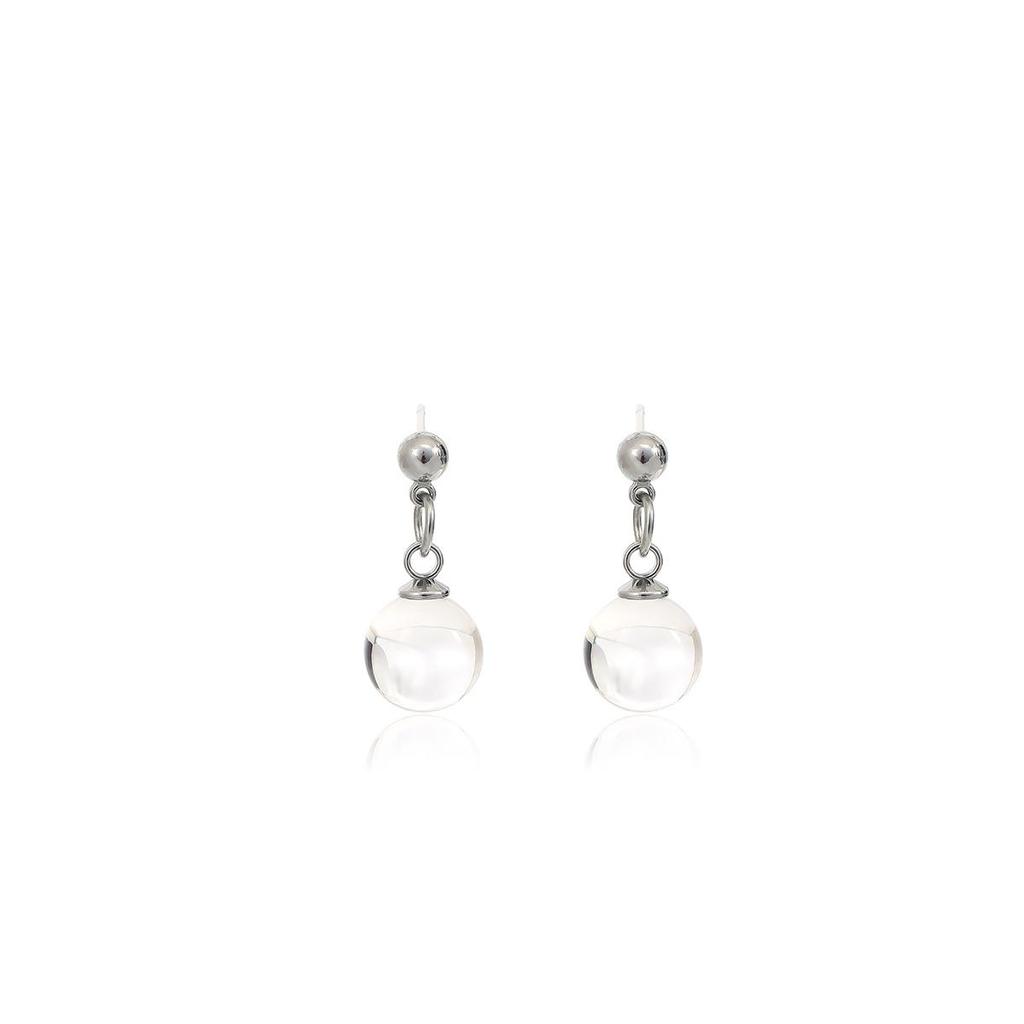 Silver Needle Korean Cool Transparent Ball Earrings - Niche Luxury Versatile Studs for Women