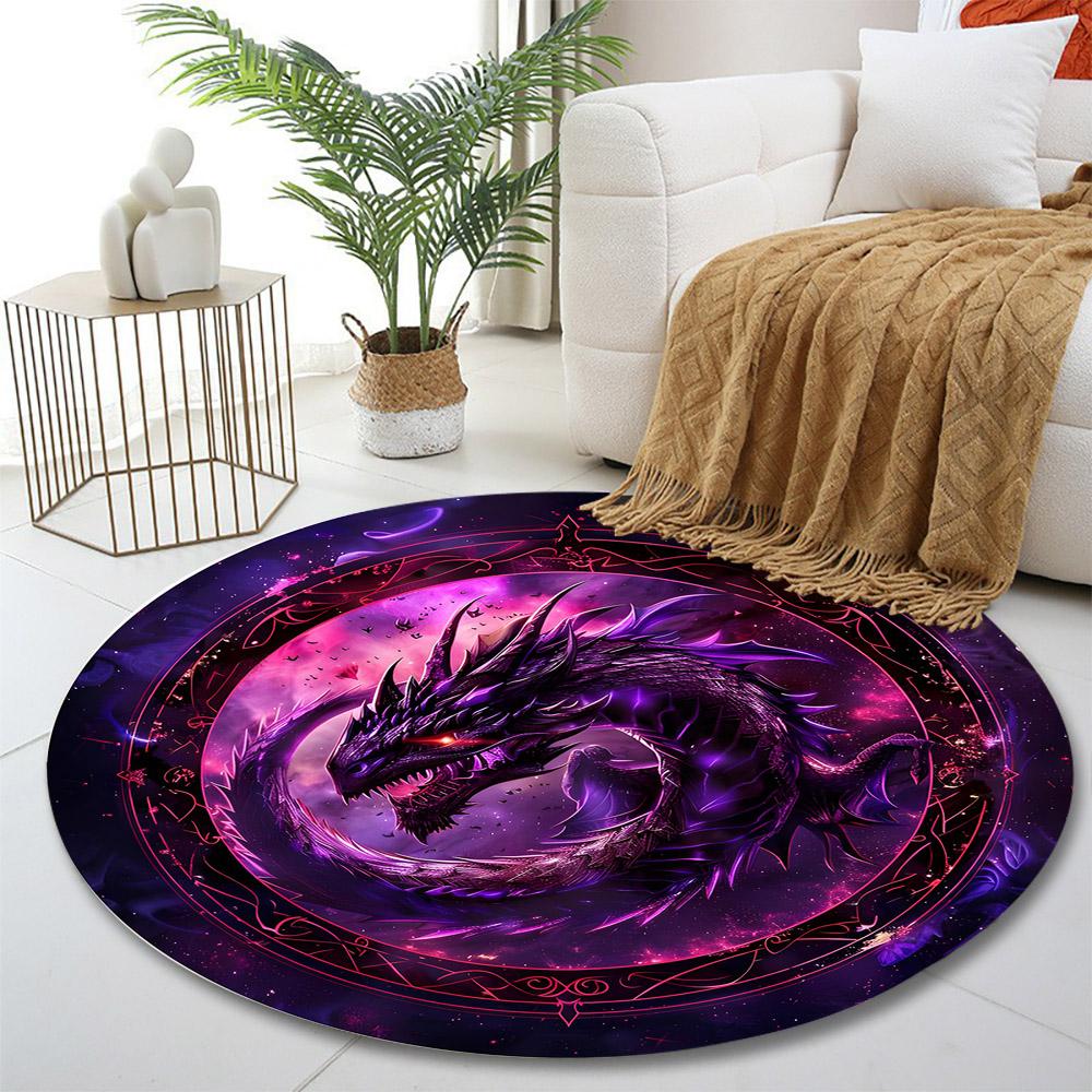 "Magical Cosmic Dragon Design" Print Round Rug, Living Room, Bedroom, Playroom Carpet, Non Slip Floor Mat, Gift
