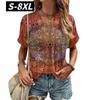 S-8XL Plus Size T-shirt for Women's Summer Short Sleeve Casual Tops Street Fashion V Neck T-Shirt Female Clothing Pullover