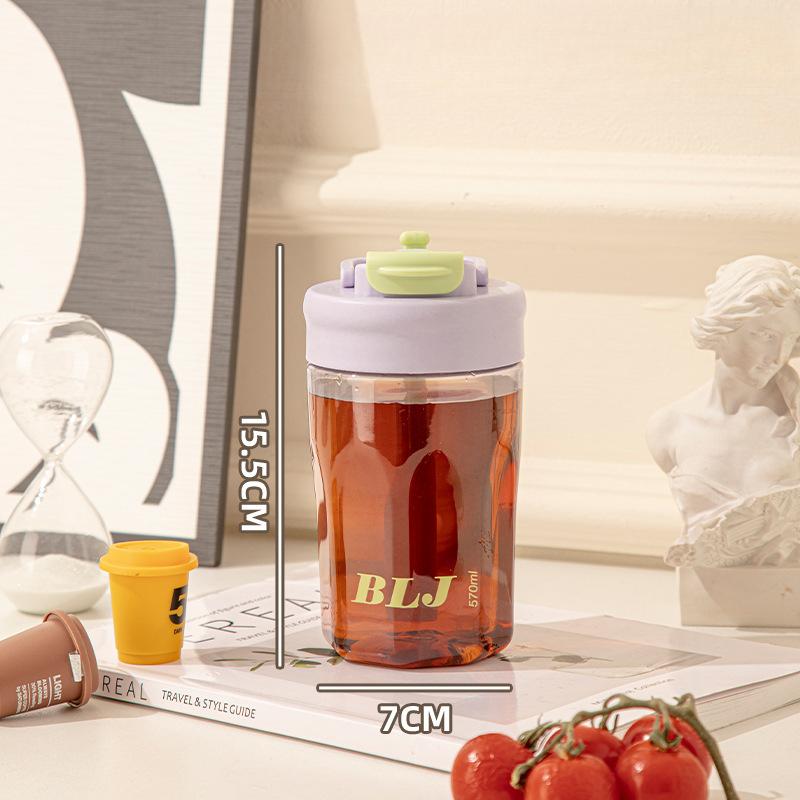 Water Cup Flower Tea Cup Female Student Large Capacity Plastic Cup Summer Straw Cup Portable Double Drinking Cup