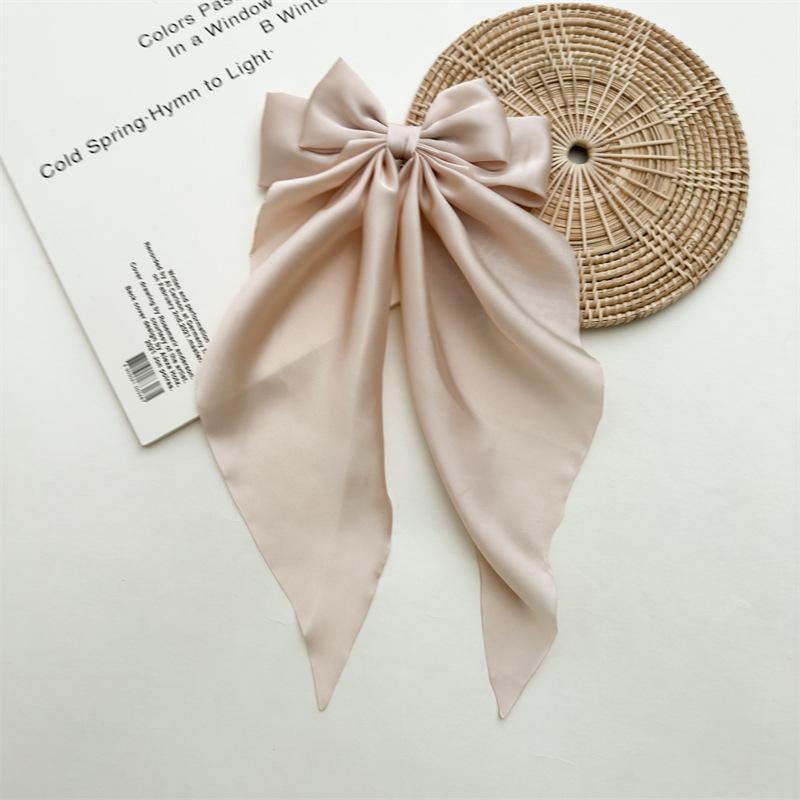 Hairpin Style Bow Double-layered Ribbon Long Tail Tassel Fashionable Lady's Spring Clip Hair Accessory
