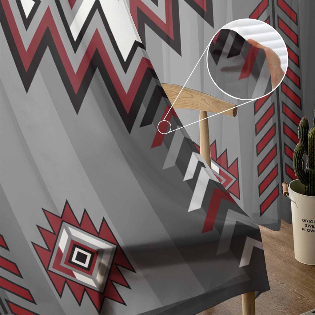 Böhmisch Aztekisch Ländlich Bauernhaus Schwarz Rot Grau Transparente Vorhänge für Wohnzimmerdeko Fenstervorhänge Küche Tüll Voile Vorhänge