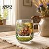 Durable Glass Drinkware 350ML Hand-painted Highland Cow Glass Cattle Coffee Mug Decorative Wine Glasses with Handle Heat-Resistant Tea Milk
