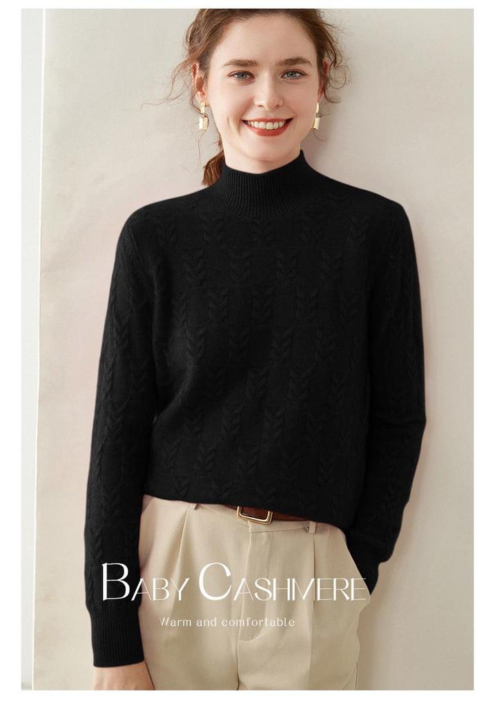 Women's Lazy Style Wheat Ear Cashmere Sweater - Autumn/Winter Solid Color Half-High Neck Knitwear