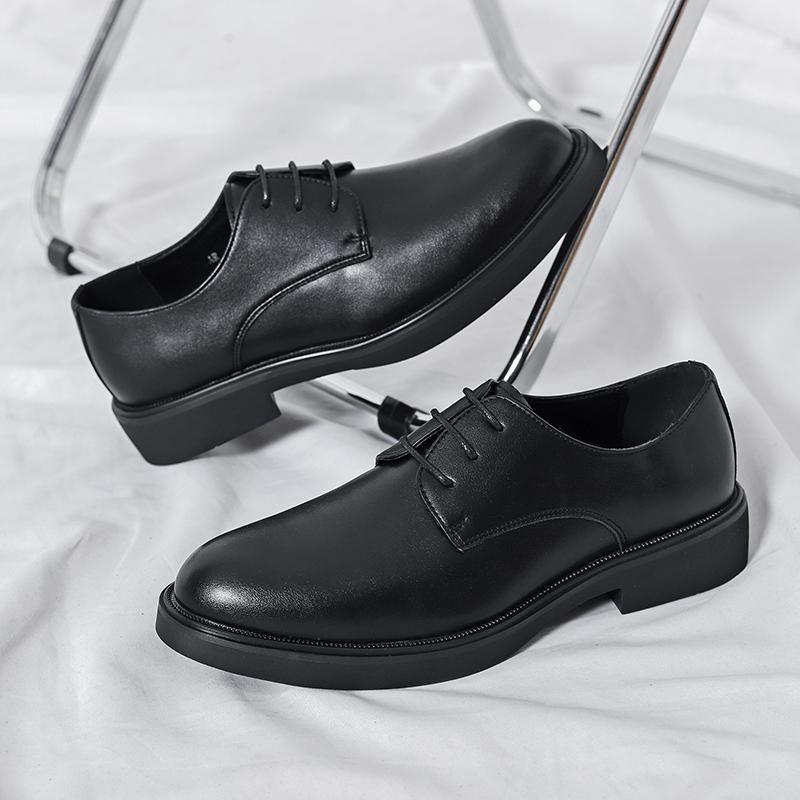 Large size leather shoes men s business dress smooth and breathable spring new casual leather shoes soft leather men 44 чёрный