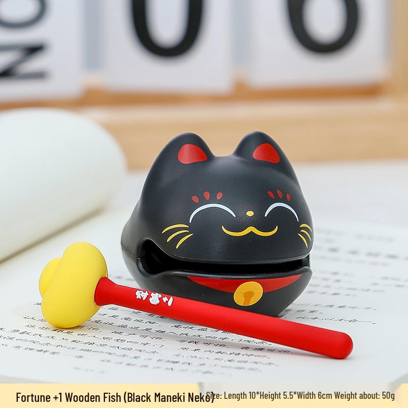 Cartoon Knock Knock Wooden Fish Ornament - Cute Granule Lucky Cat Decoration for Office