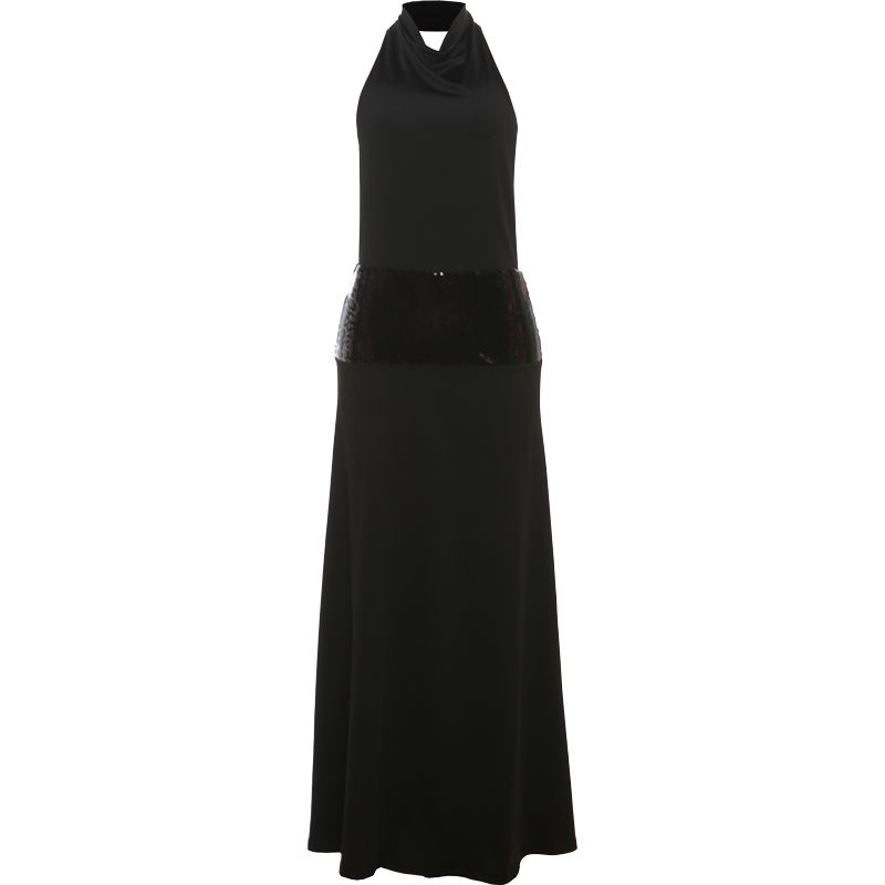 

# Sisjuly# Elegance All Black Dark Style Swing Collar Low Waist Stylish Backless Halter Suspender Skirt for Women Black S