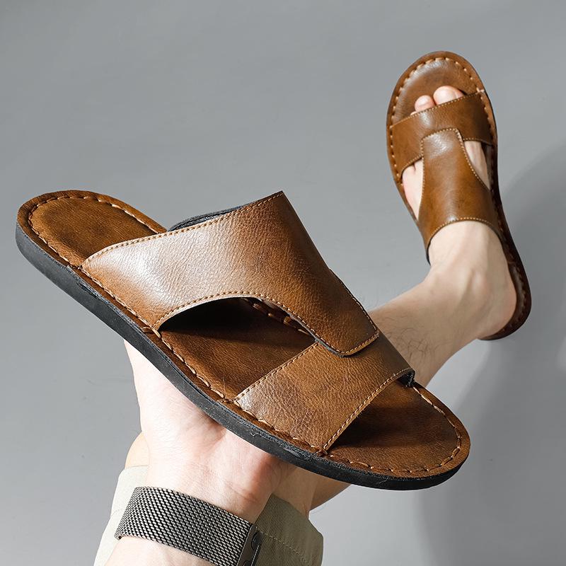 Men's Korean Style Non-Slip Beach Sandals - Trendy Single Strap Outdoor Slippers
